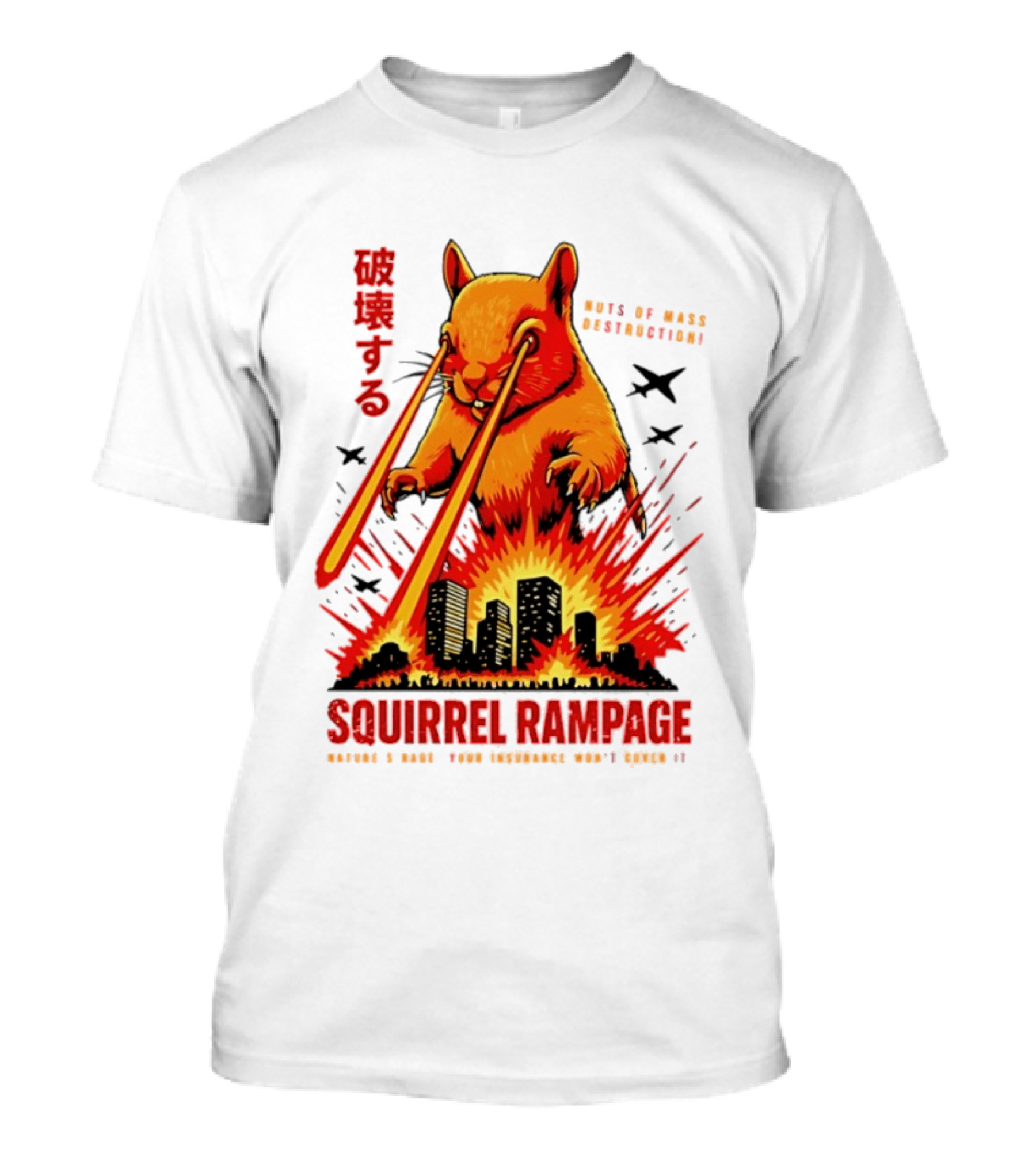 Squirrel Rampage Laser Eyes Skyline Destruction Nuts Of Mass Destruction T-Shirt