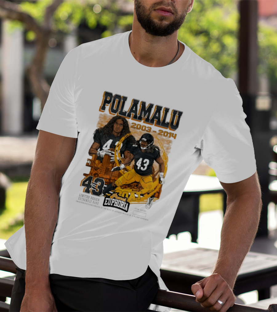 Polamalu 43 Planet Euphoria 2003 2014 GOAT Steelers T-Shirt