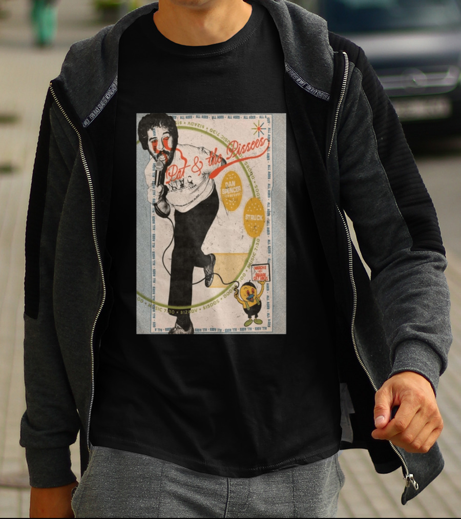 Pat & The Pissers Dan Spencer Struck March 2 All Ages Square Cat Vinyl Concert T-Shirt