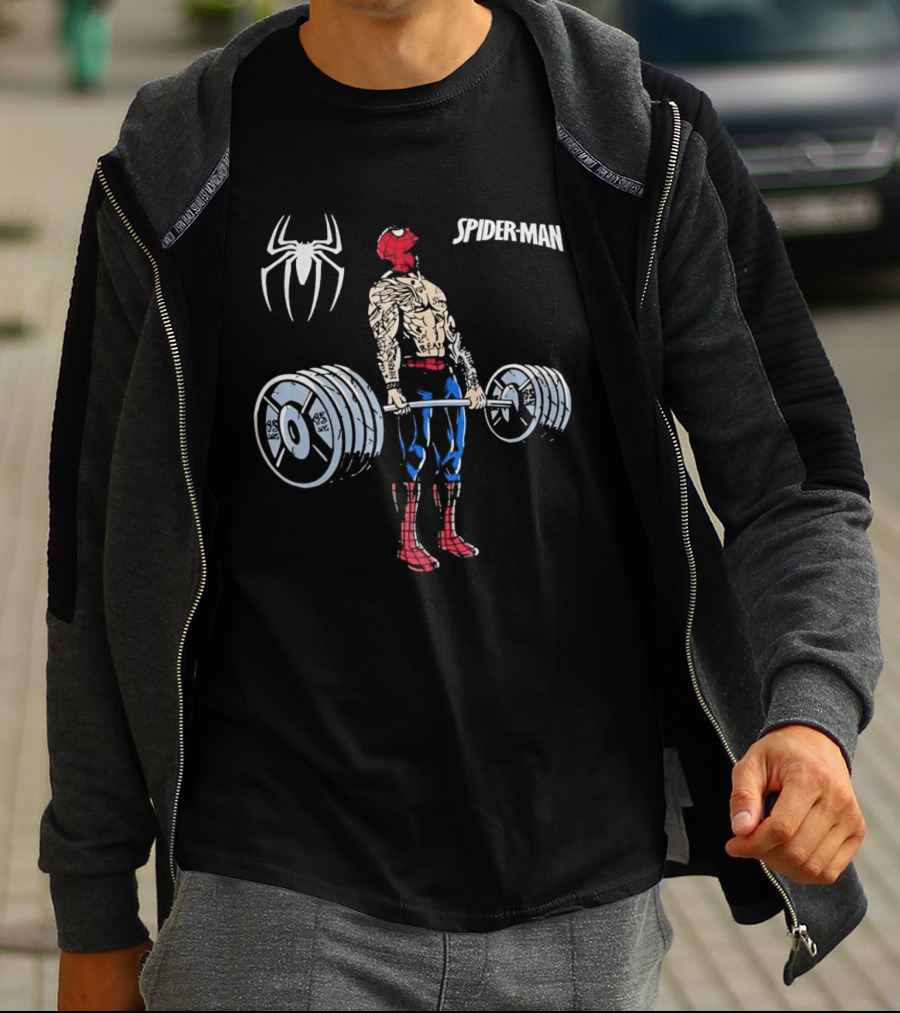 Spider Man Deadlift Superhero Workout Strength Fitness T-Shirt