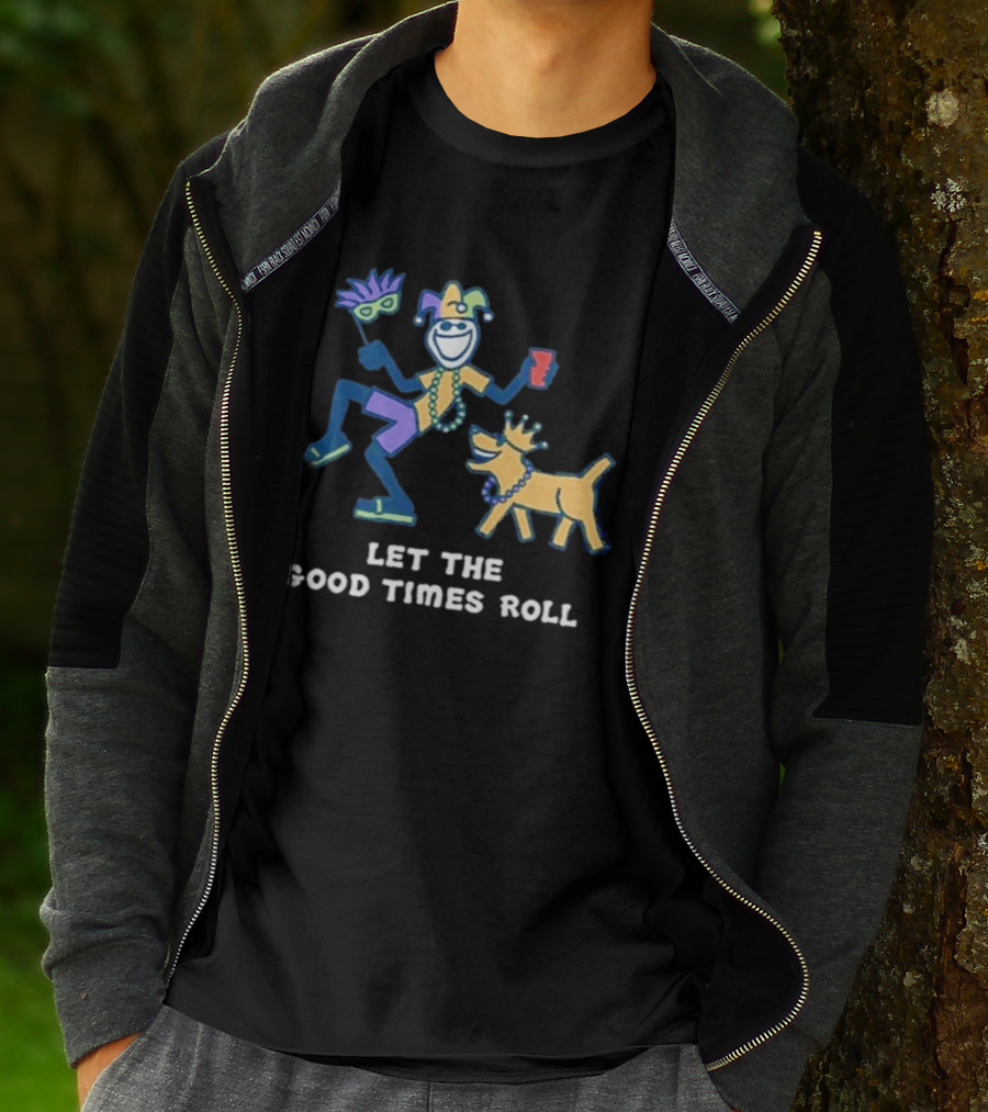 Let The Good Times Roll Mardi Gras Jester And Dog Parade Fun T-Shirt