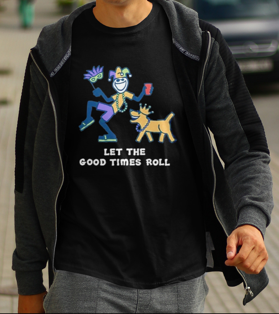 Let The Good Times Roll Mardi Gras Jester And Dog Parade Fun T-Shirt