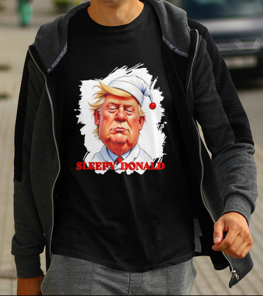 Sleepy Donald Trump In Pajama And Nightcap Cartoon T-Shirt
