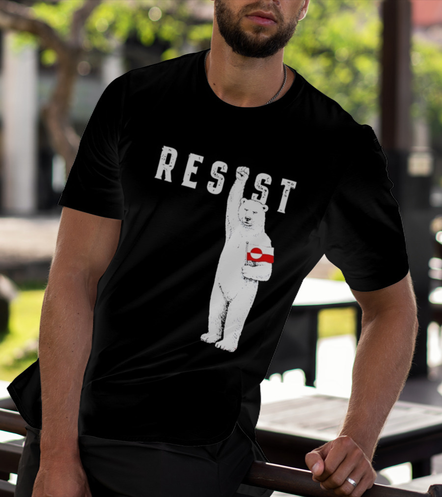 Resist Polar Bear Holding Greenland Flag T-Shirt
