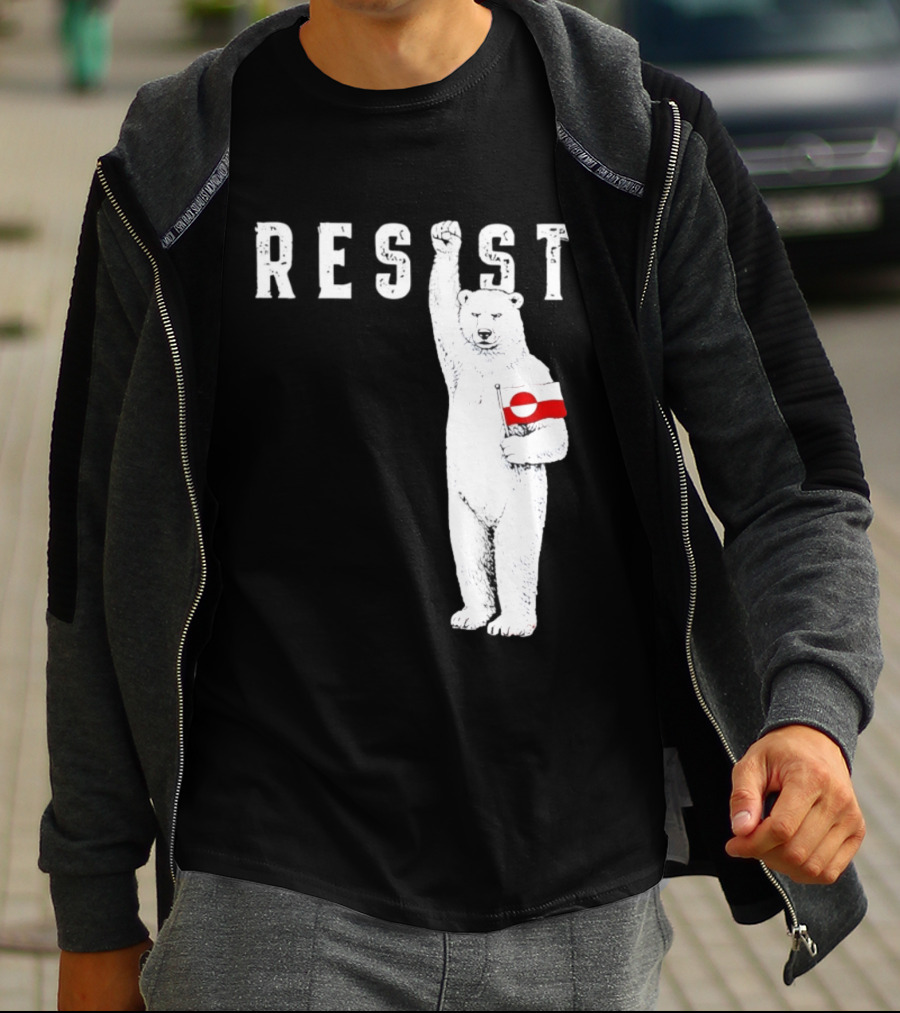 Resist Polar Bear Holding Greenland Flag T-Shirt