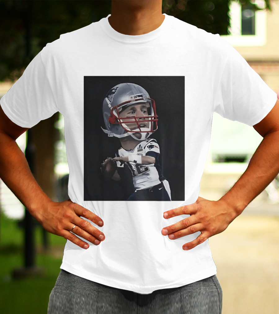 Tom Brady New England Patriots Caricature Super Bowl MVP Quarterback 12 Football Helmet T-Shirt