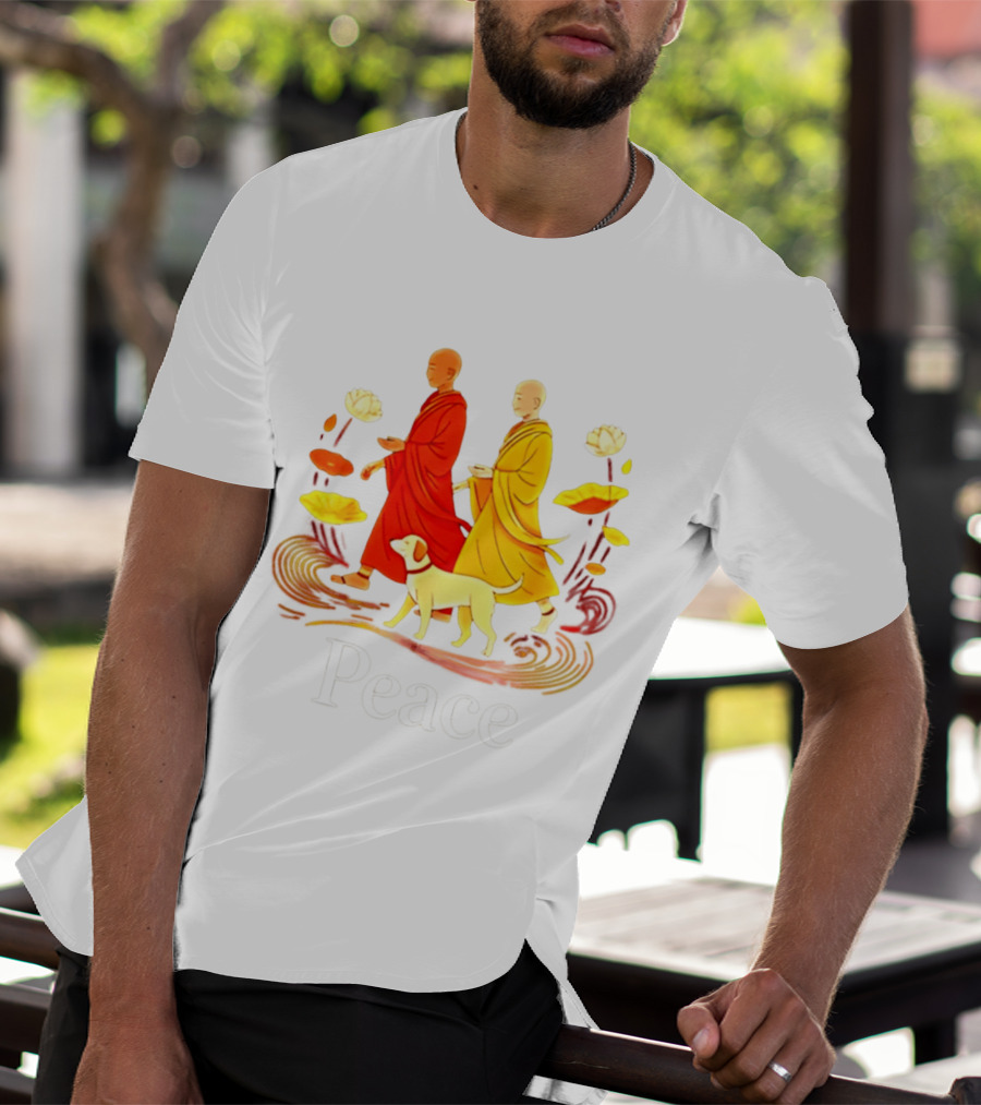 Walk For Peace Monks And Aloka Dog Lotus Path T-Shirt
