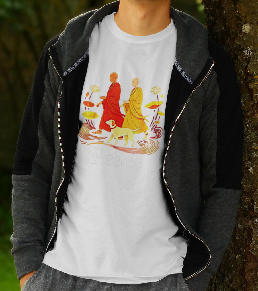 Walk For Peace Monks And Aloka Dog Lotus Path T-Shirt