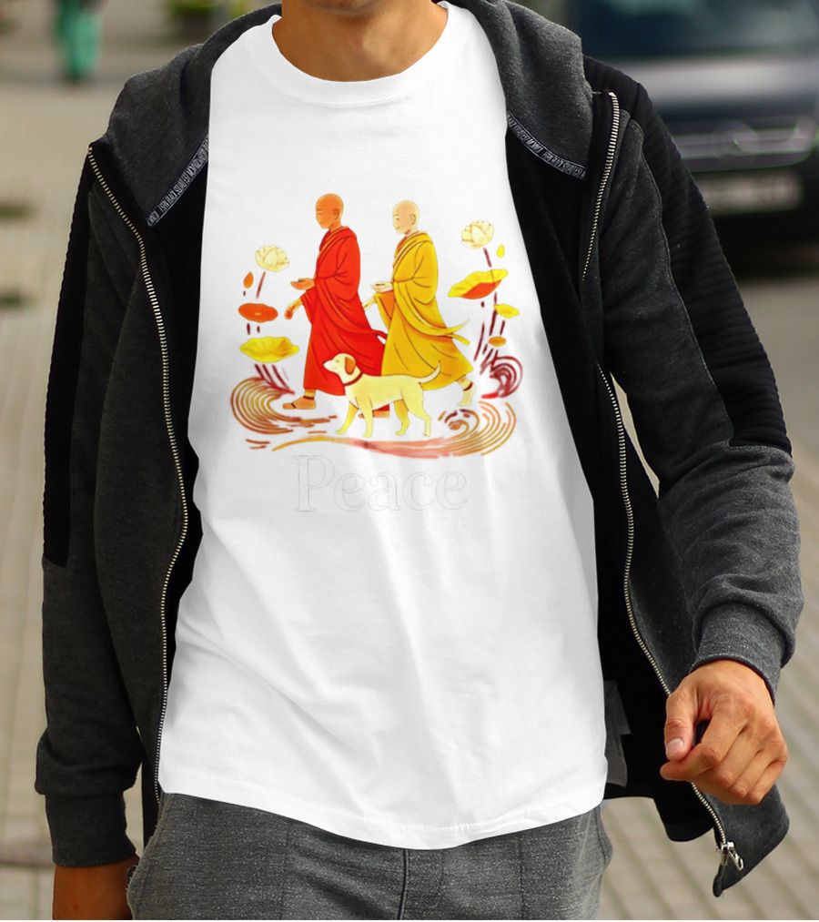Walk For Peace Monks And Aloka Dog Lotus Path T-Shirt