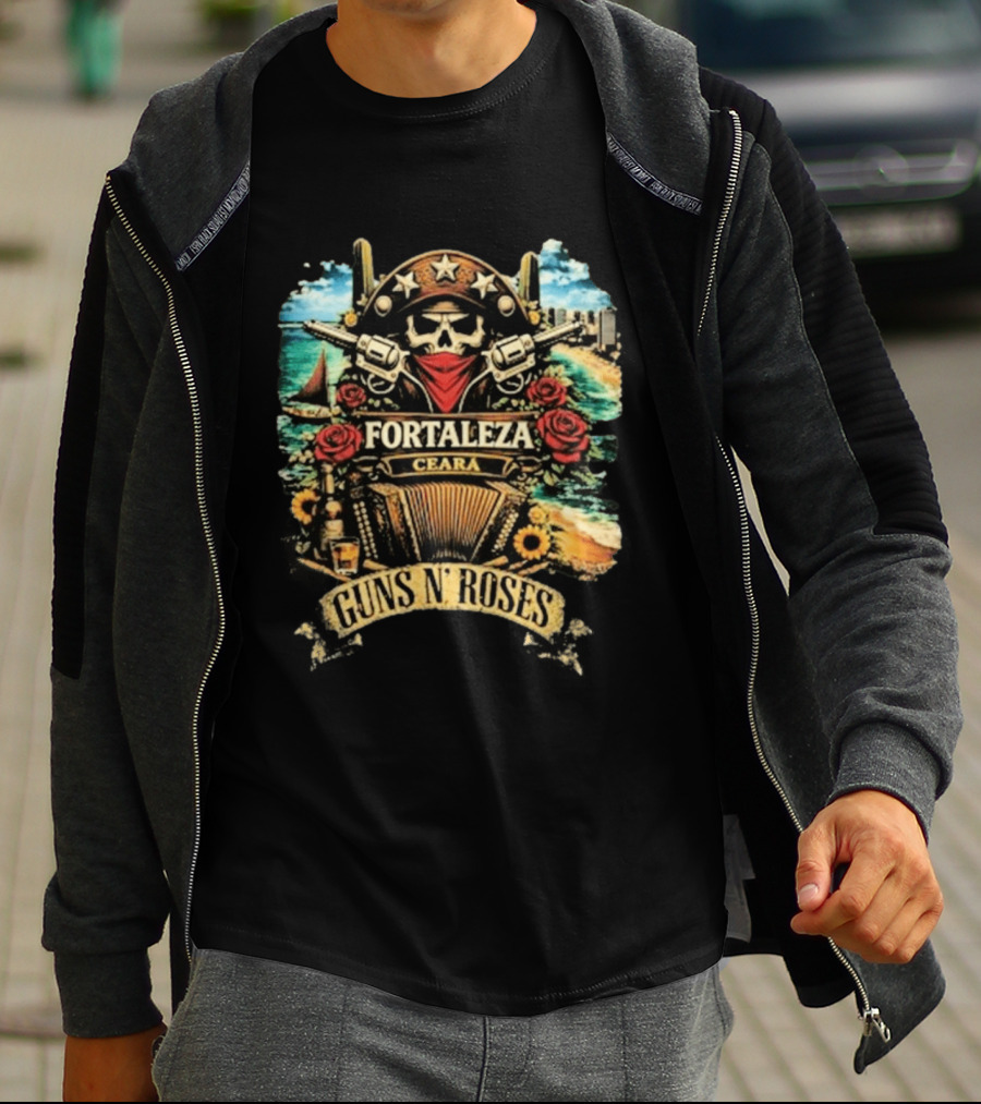 Fortaleza Ceará 2026 Guns N' Roses Skull And Guns Beach Scene T-Shirt