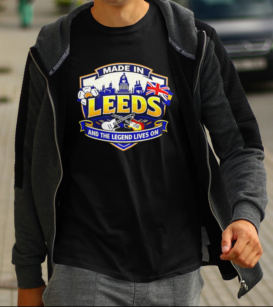 Made In Leeds Skyline And Union Jack With Guitars T-Shirt