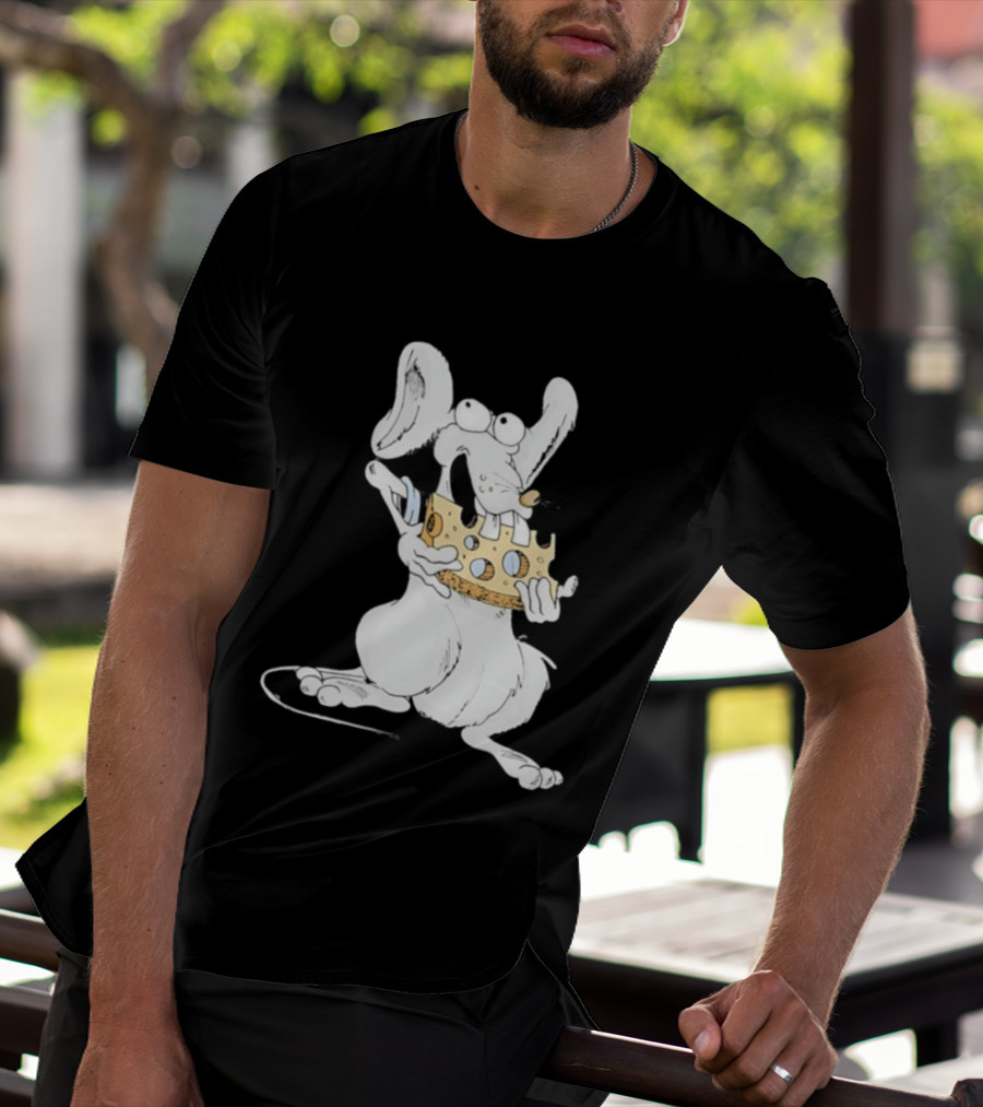 Cartoon Mouse Enjoying Swiss Cheese T-Shirt