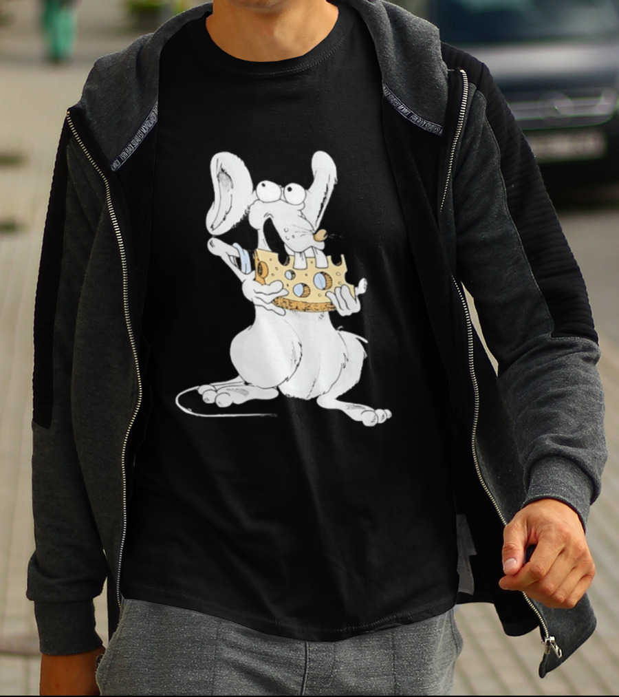 Cartoon Mouse Enjoying Swiss Cheese T-Shirt