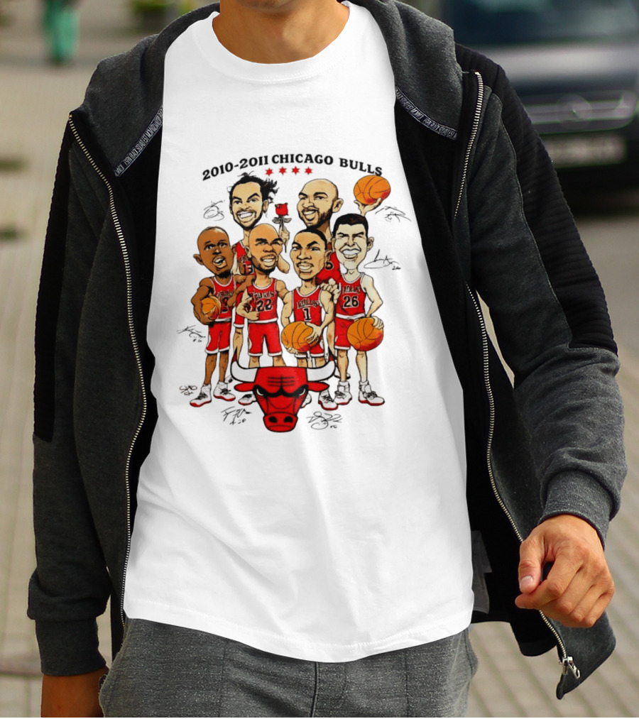 2010 2011 Chicago Bulls NBA Team Caricature T-Shirt