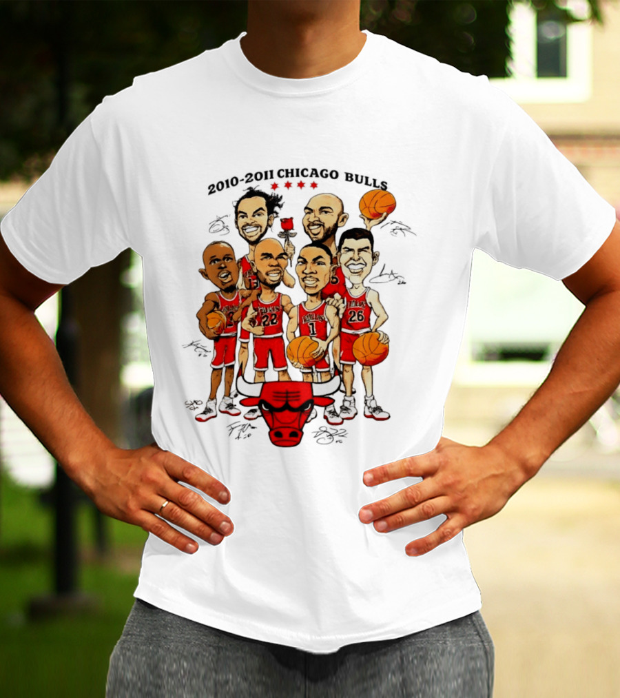 2010 2011 Chicago Bulls NBA Team Caricature T-Shirt