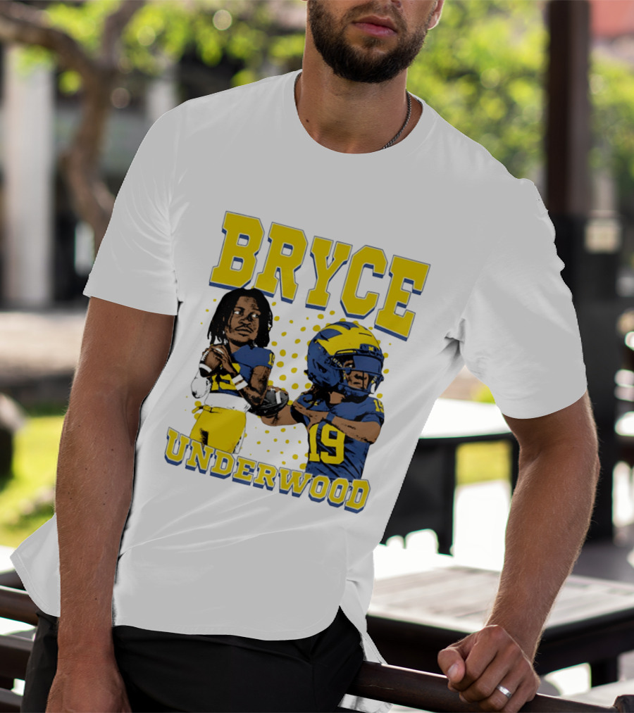 Bryce Underwood Michigan Blue And Yellow Football Caricature 19 T-Shirt