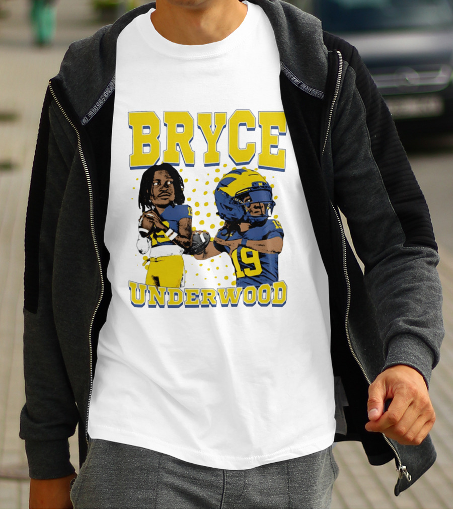 Bryce Underwood Michigan Blue And Yellow Football Caricature 19 T-Shirt