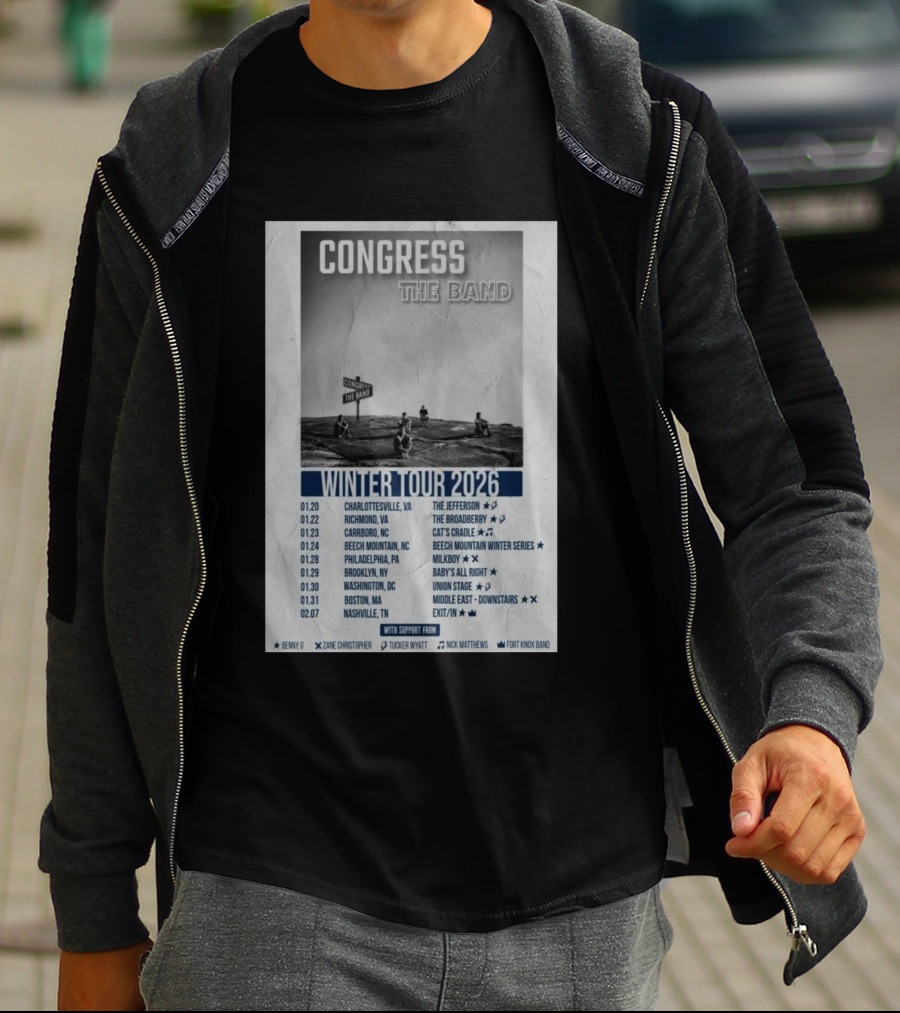 Congress The Band Winter Tour 2026 Charlottesville Richmond Carrboro Beech Mountain Philadelphia Brooklyn Washington Boston Nashville T-Shirt