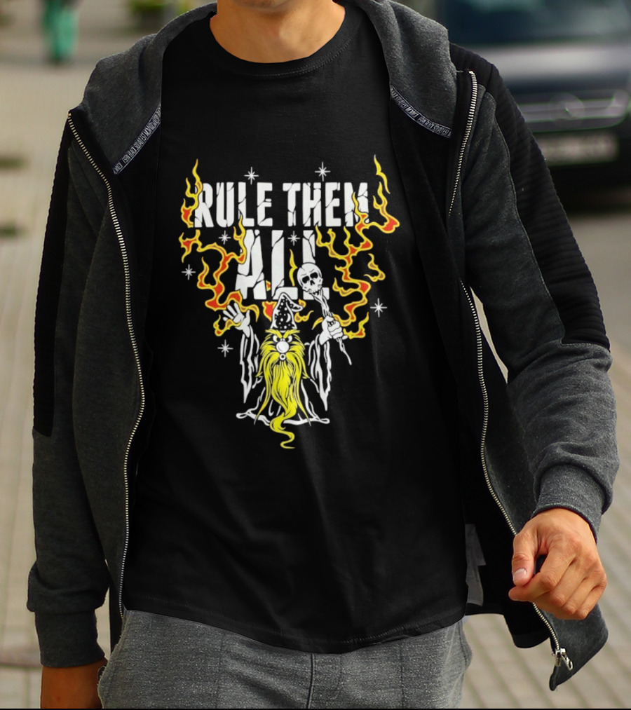 Rule Them All Wizard Flames Magic Power Wand And Stars T-Shirt