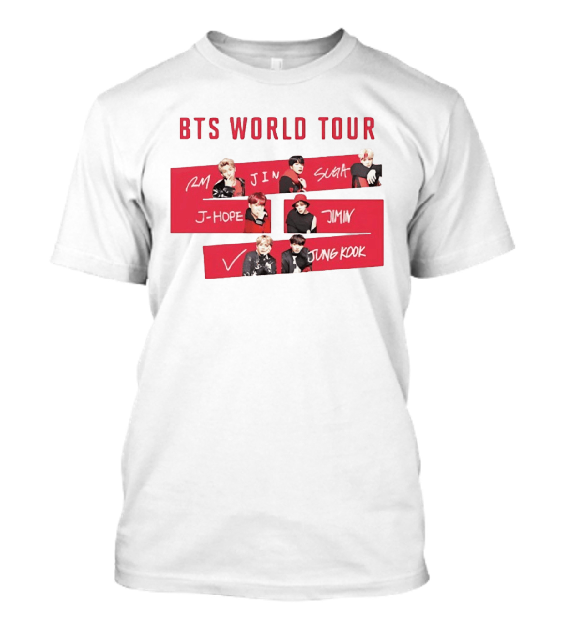 BTS World Tour RM Jin Suga J Hope Jimin V Jungkook T-Shirt