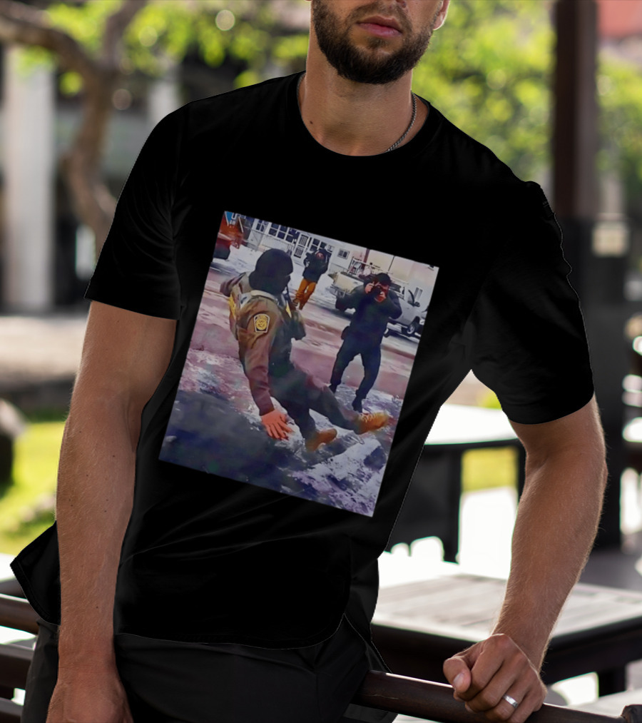 ICE Agent Slipping On Ice Captured In Epic Photo Moment T-Shirt