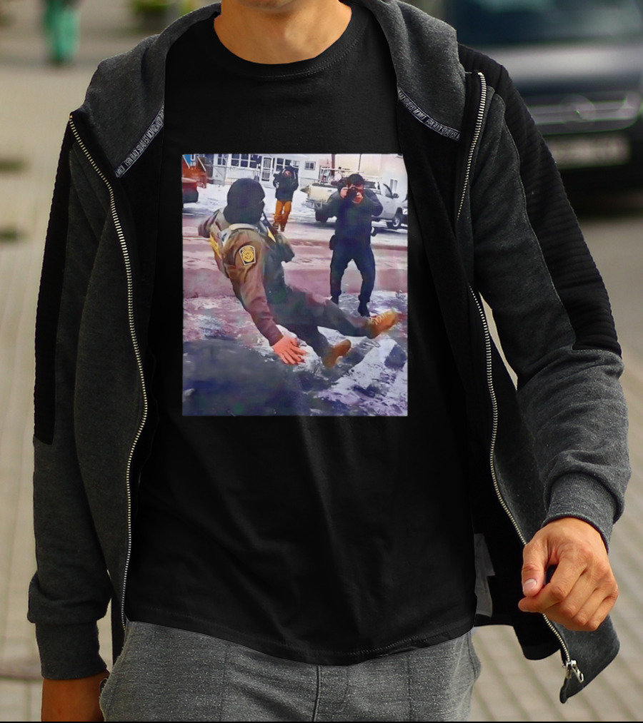 ICE Agent Slipping On Ice Captured In Epic Photo Moment T-Shirt