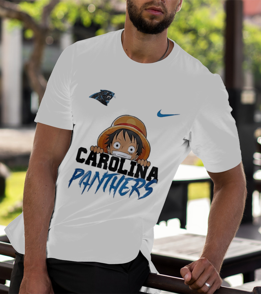 Carolina Panthers One Piece Monkey D Luffy Nike Collaboration T-Shirt