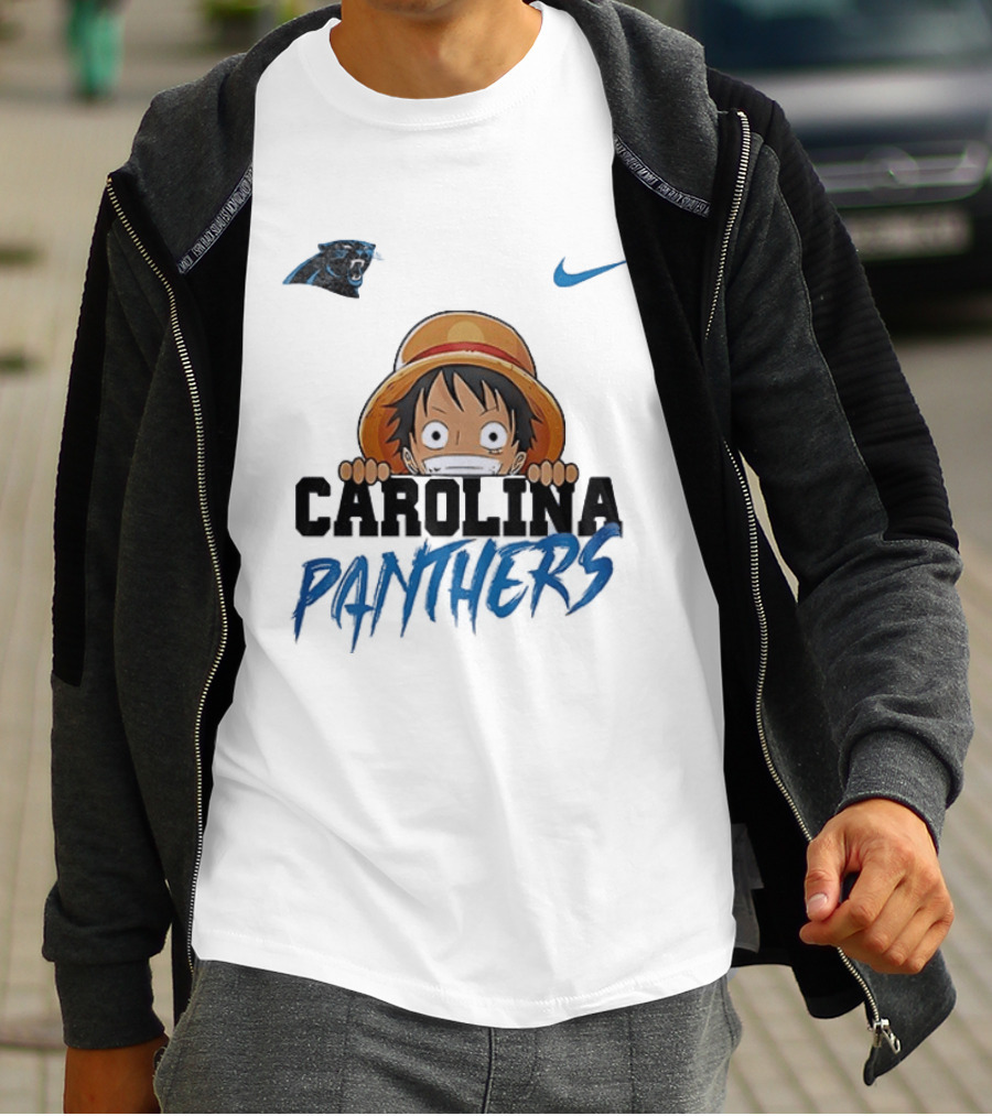 Carolina Panthers One Piece Monkey D Luffy Nike Collaboration T-Shirt