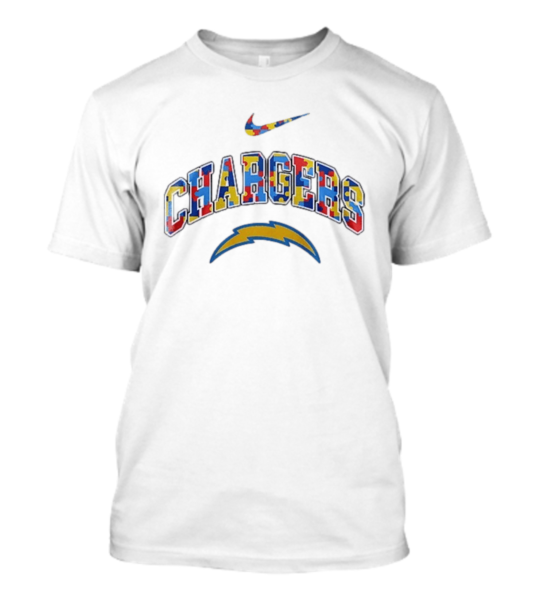 Nike Los Angeles Chargers Puzzle Pattern Autism Awareness Accept Understand Love T-Shirt