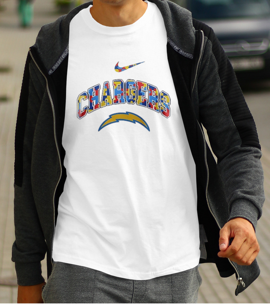 Nike Los Angeles Chargers Puzzle Pattern Autism Awareness Accept Understand Love T-Shirt
