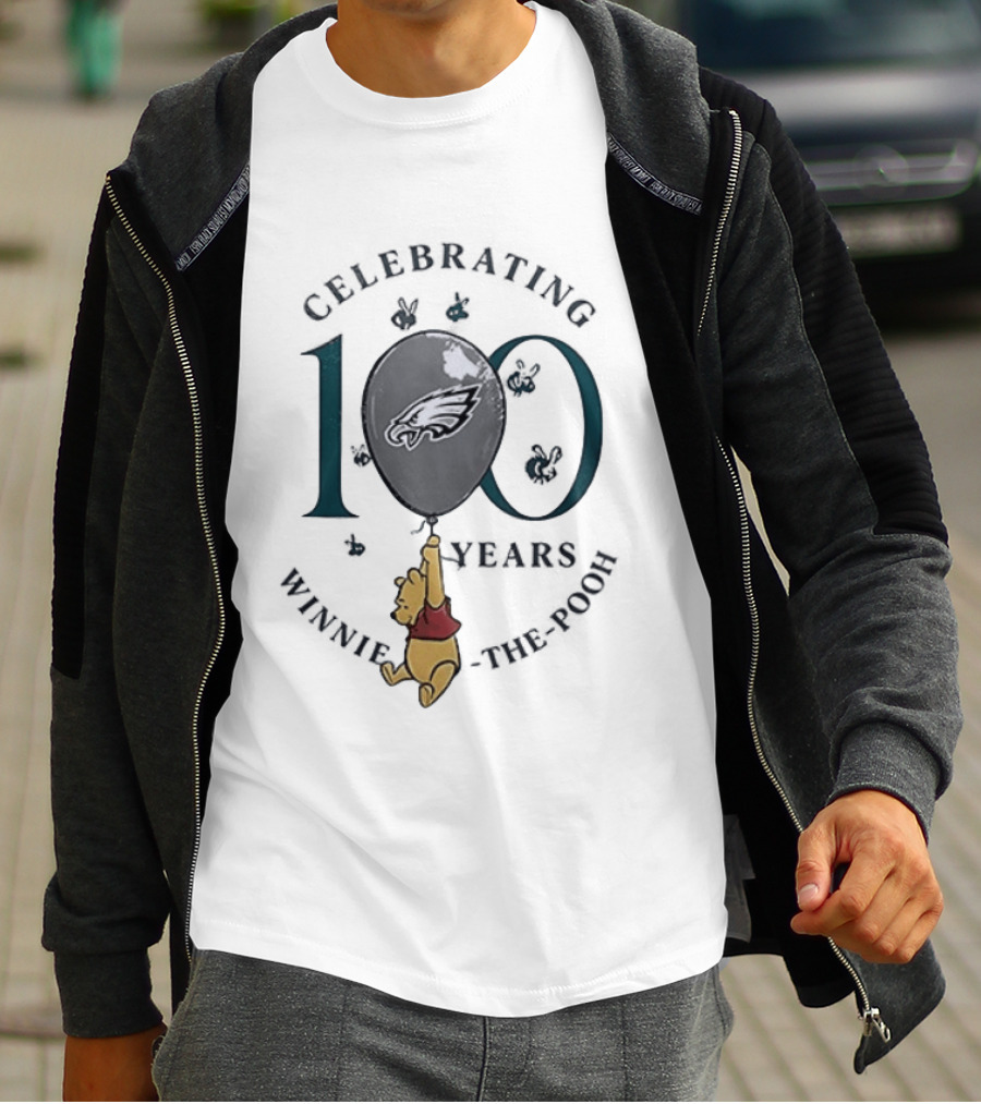 Philadelphia Eagles Winnie The Pooh 100th Anniversary Celebrating Balloon T-Shirt