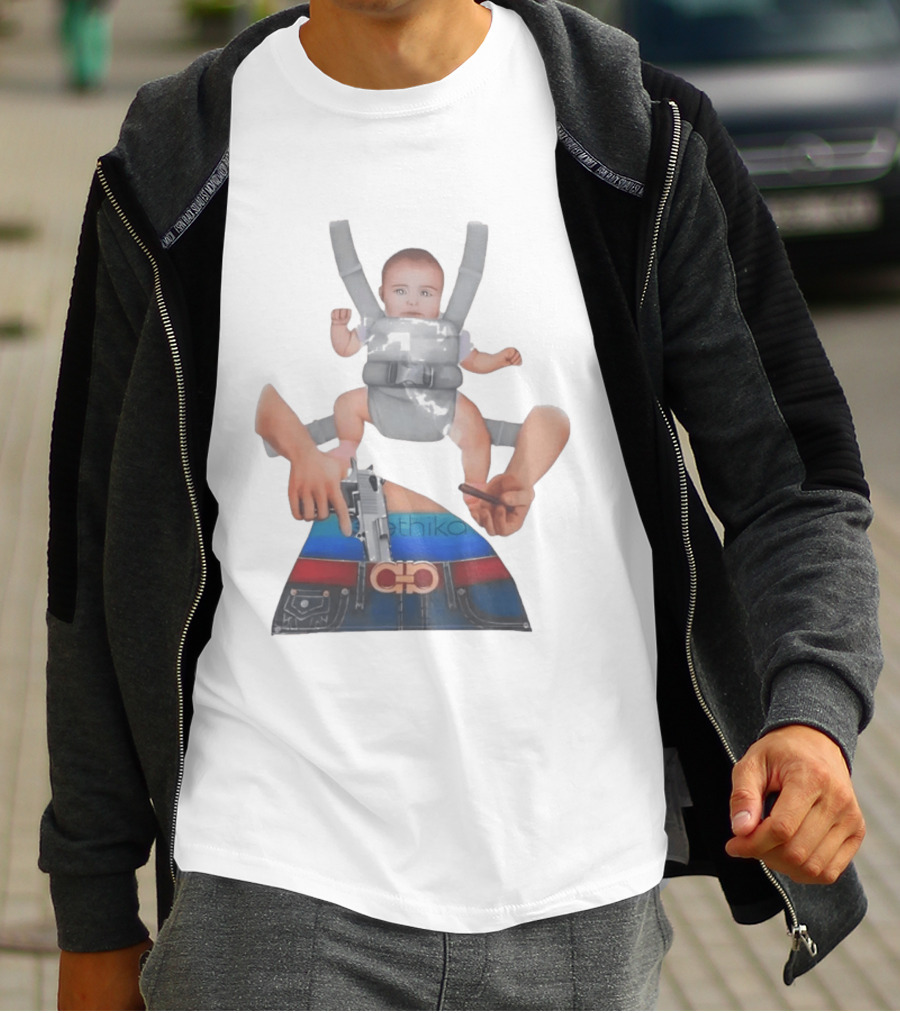Ethika Responsible Father Baby Carrier Gun Mobile Concept T-Shirt