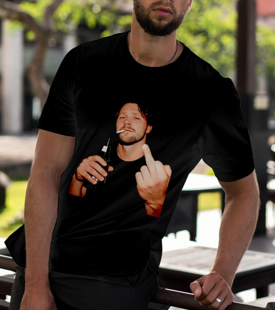 Josh Allen Smoking And Holding Beer Middle Finger T-Shirt