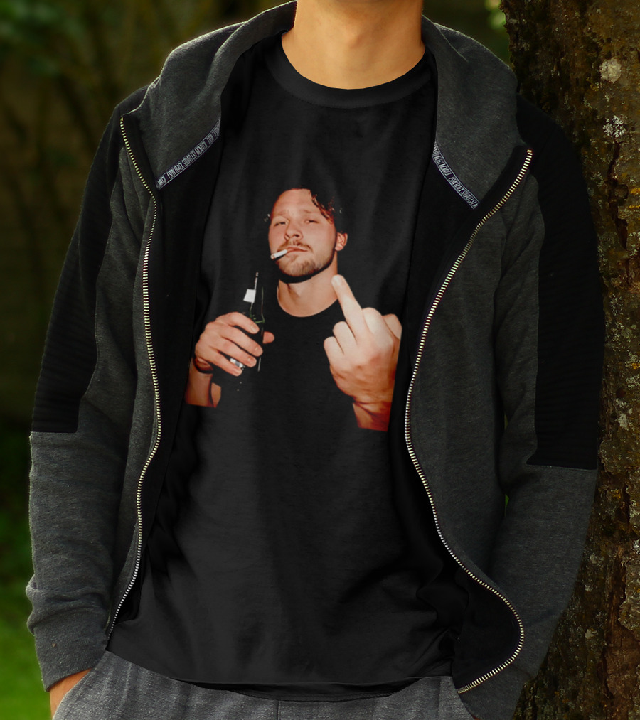 Josh Allen Smoking And Holding Beer Middle Finger T-Shirt