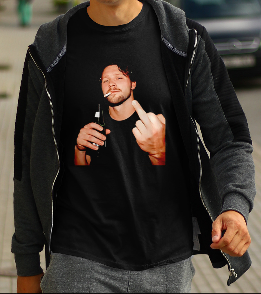 Josh Allen Smoking And Holding Beer Middle Finger T-Shirt