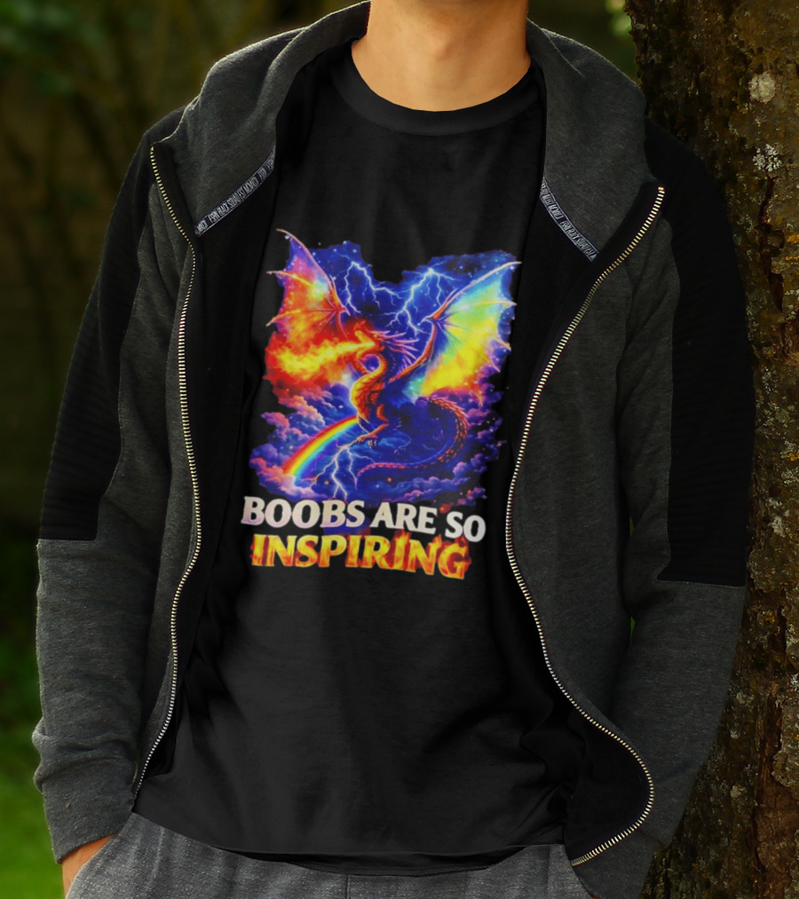 Boobs Are So Inspiring Dragon Rainbow Storm Fantasy T-Shirt