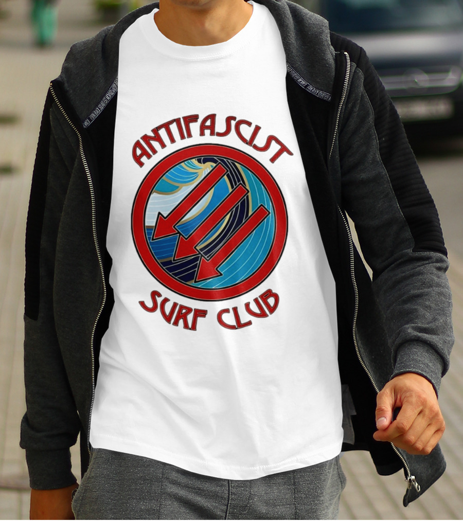 Antifascist Surf Club Three Red Arrows Circular Ocean Wave T-Shirt