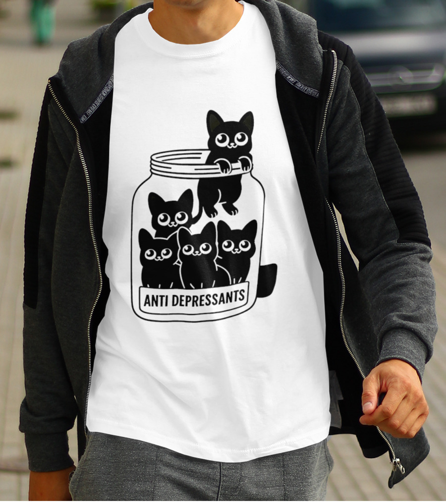 Anti Depressants Cat Jar With Cute Kittens T-Shirt