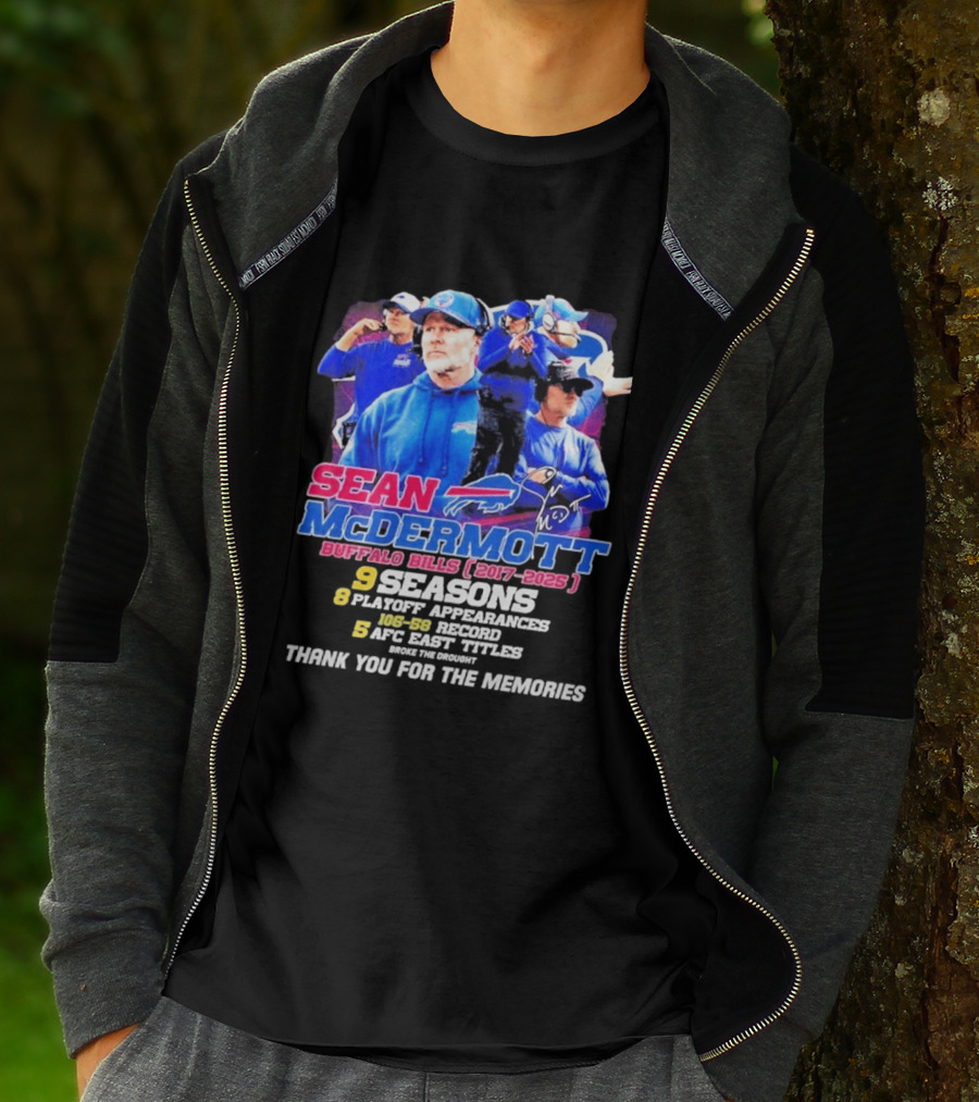 Buffalo Bills Sean McDermott 2017 2025 Nine Seasons Coaching T-Shirt