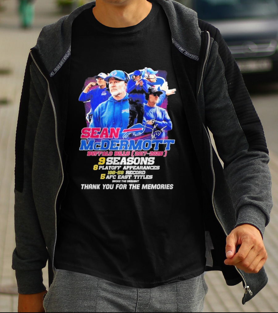 Buffalo Bills Sean McDermott 2017 2025 Nine Seasons Coaching T-Shirt