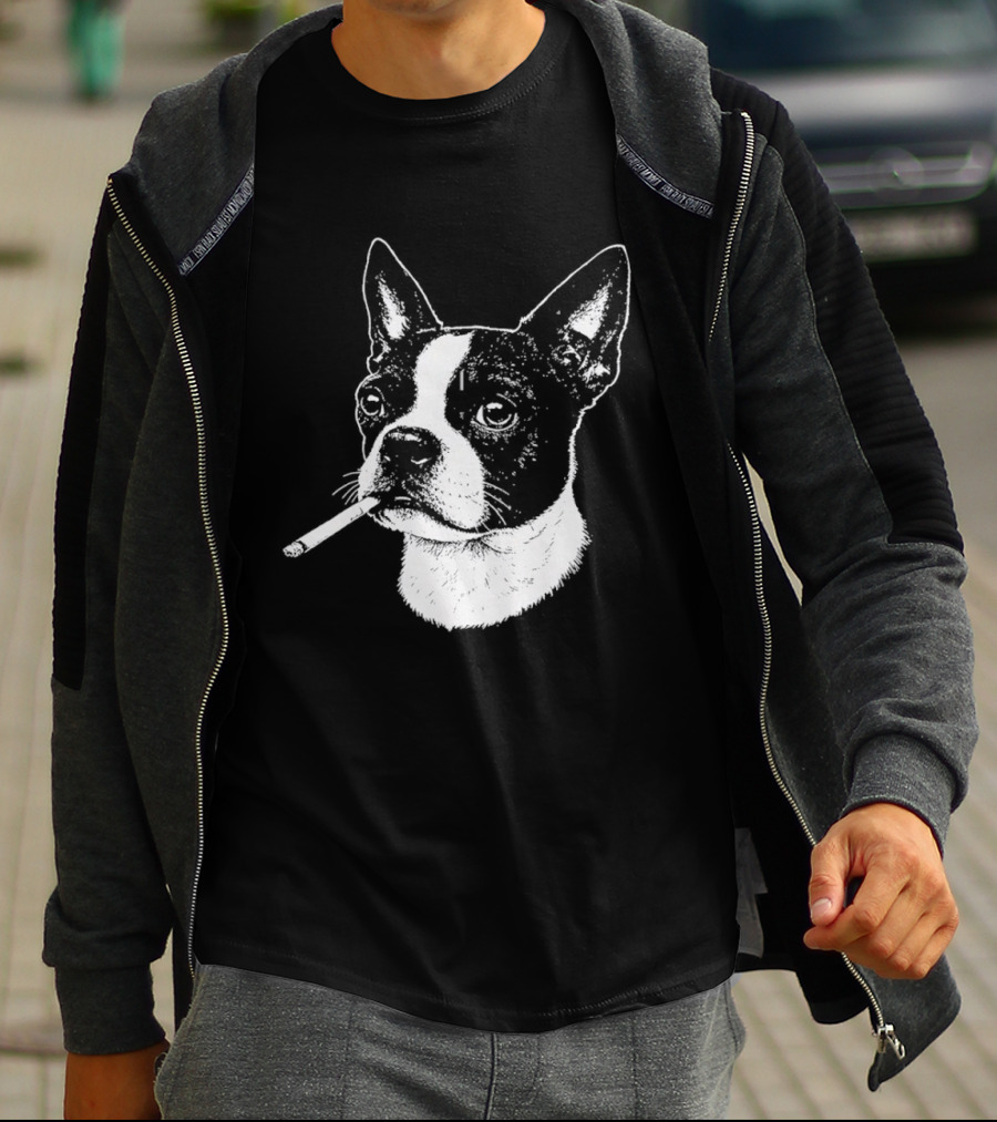 Boston Terrier Dog Smoking Cigarette Meme T-Shirt