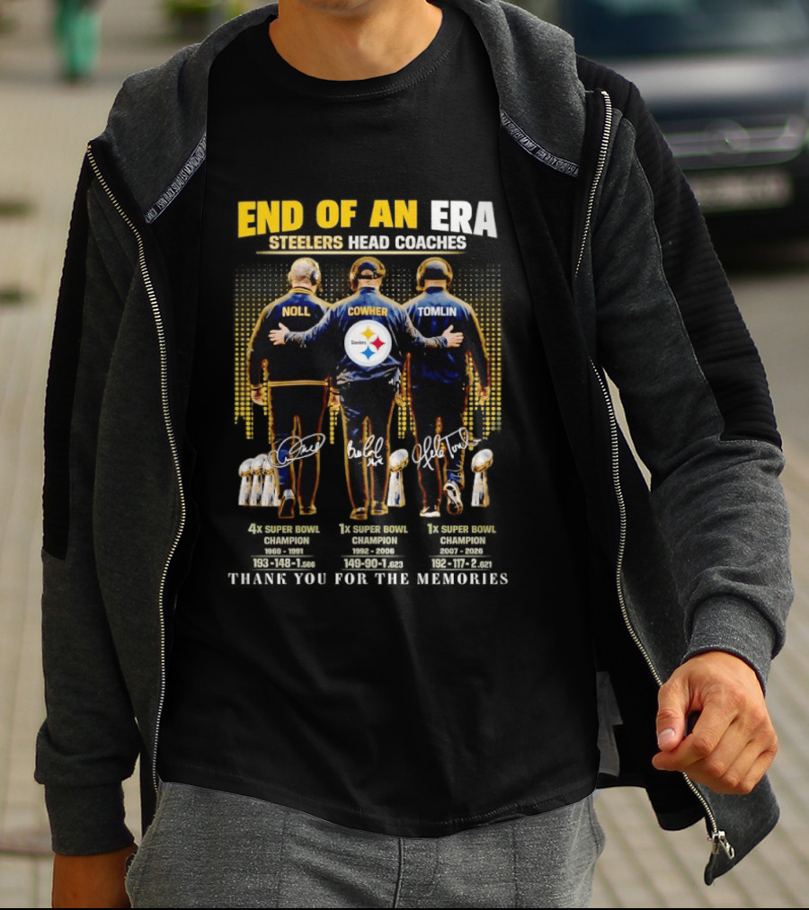 End Of An Era Steelers Head Coaches Noll Cowher Tomlin Thank You For The Memories Football Legacy T-Shirt