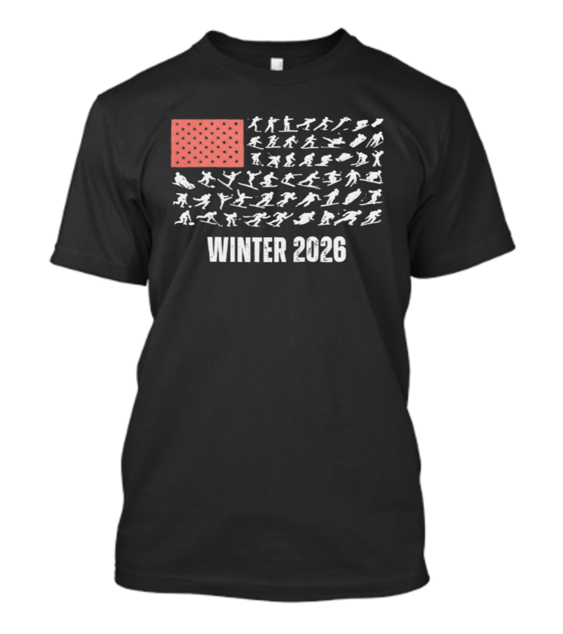 Patriotic USA Winter Sports 2026 Flag Skier Snowboarder T-Shirt