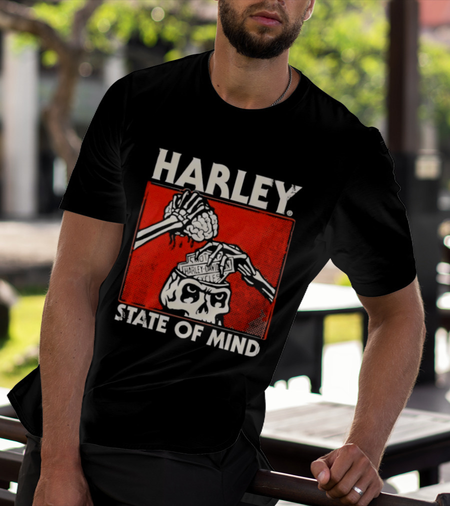 Harley Davidson State Of Mind Skull Skeleton Brain T-Shirt