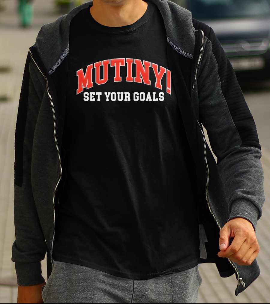 Mutiny! Set Your Goals Red And White Sports T-Shirt