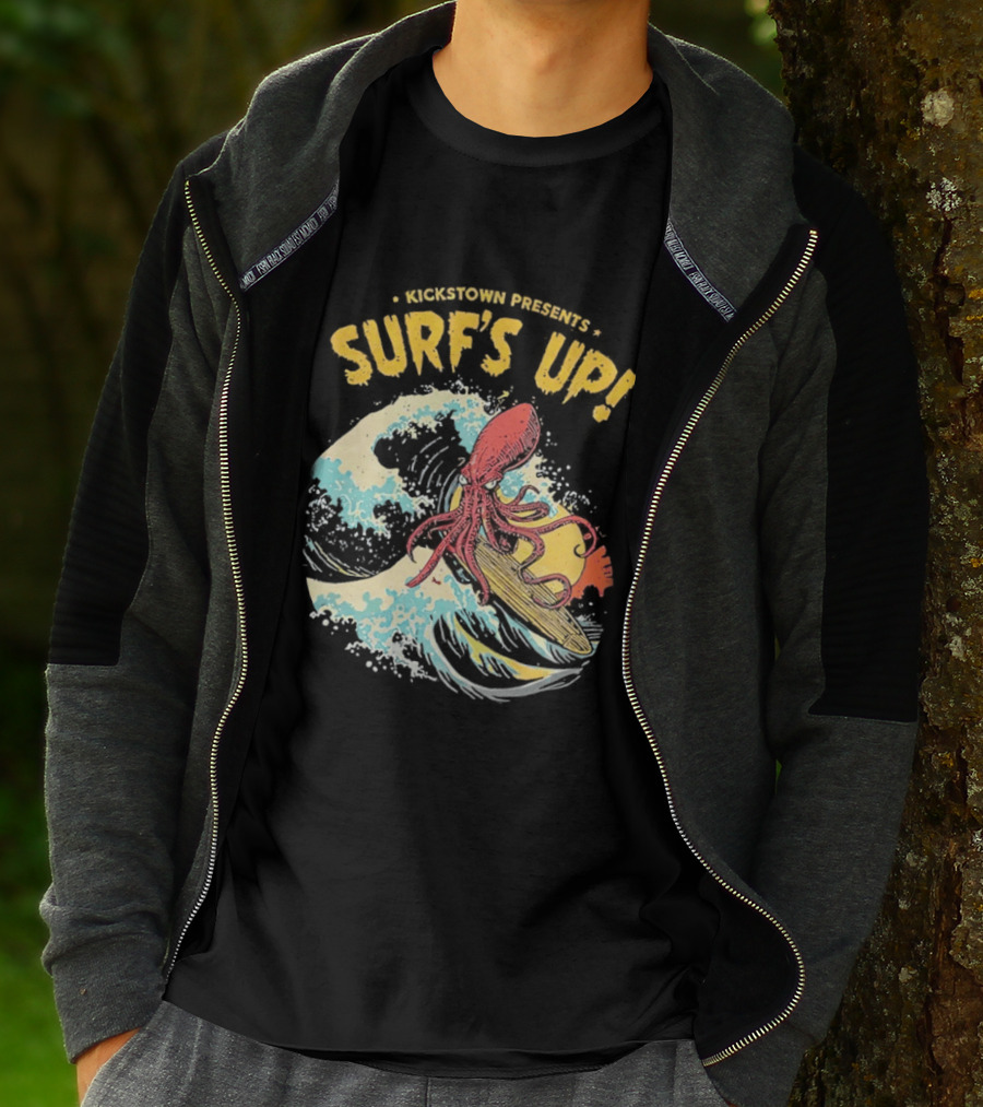 Kickstown Presents Surf's Up Octopus Riding Wave T-Shirt