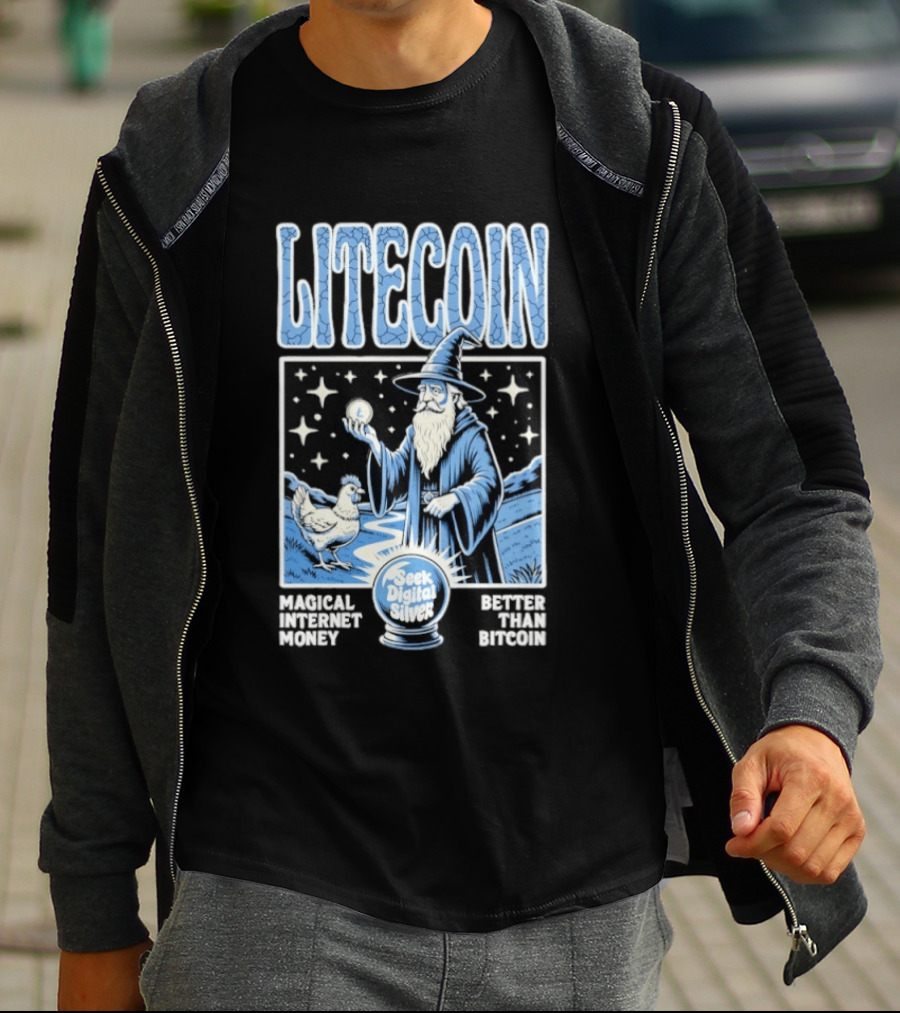 Litecoin Magical Internet Money Seek Digital Silver Wizard Artistry T-Shirt