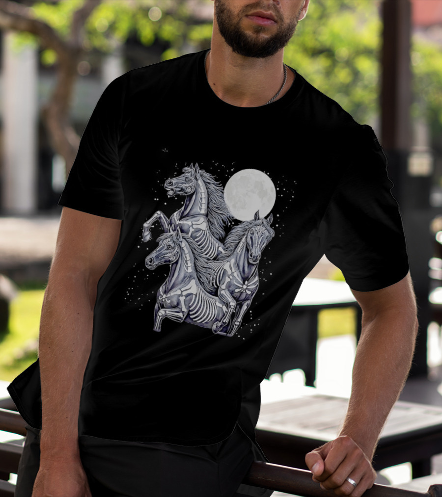 Three Horse Moon Día De Los Muertos Skeleton Horse T-Shirt