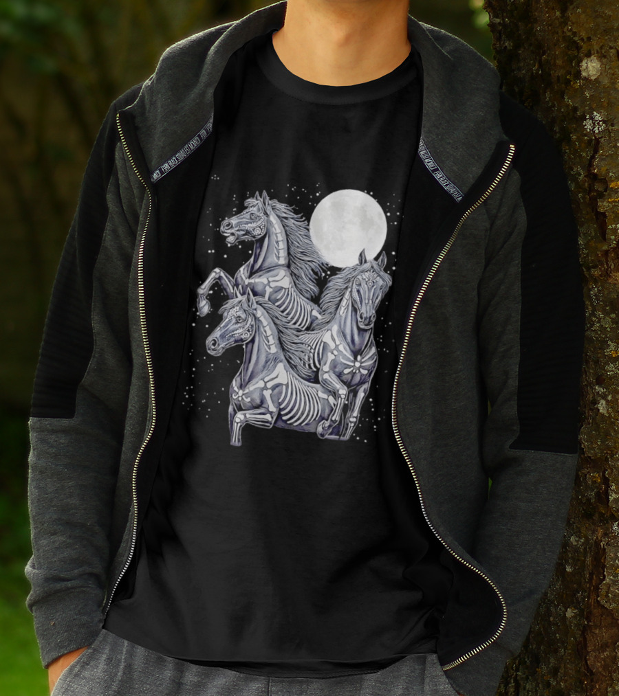 Three Horse Moon Día De Los Muertos Skeleton Horse T-Shirt