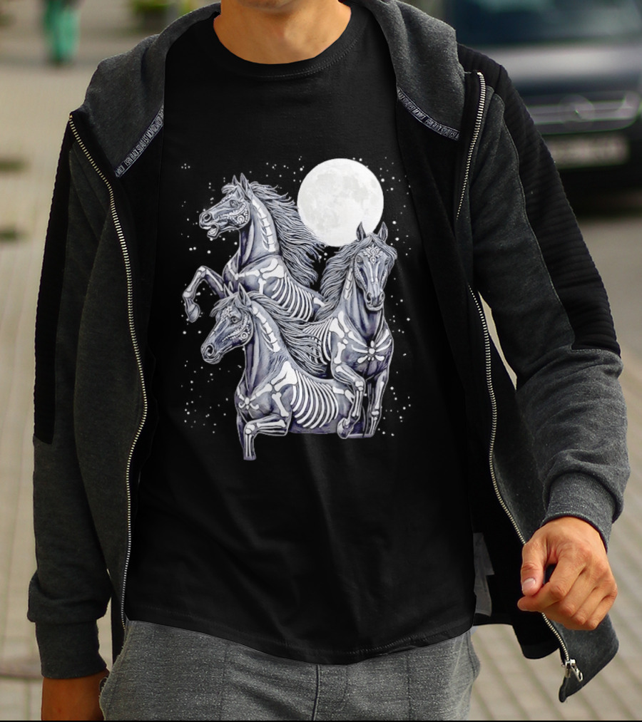 Three Horse Moon Día De Los Muertos Skeleton Horse T-Shirt